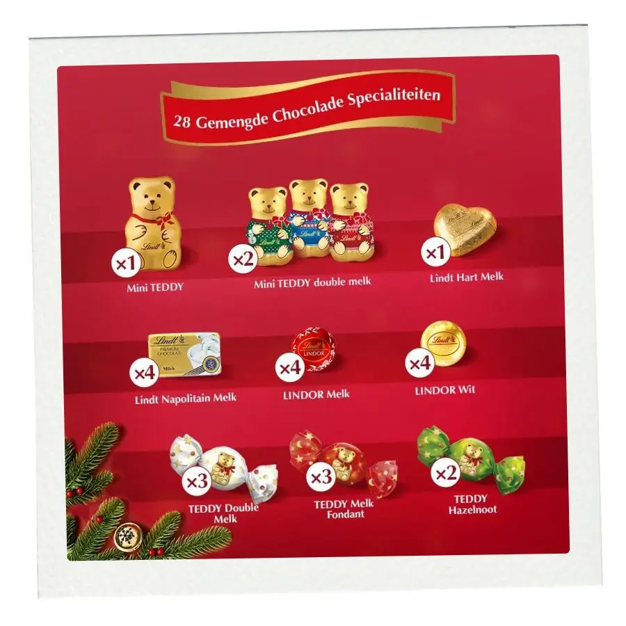 Lindt adventskalender teddy 2024 inhoud